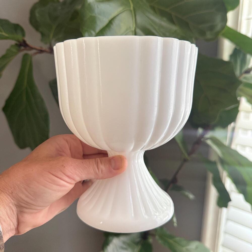 Vintage Milk Glass Fluted Pedestal Dish – White Scalloped Compote Bowl